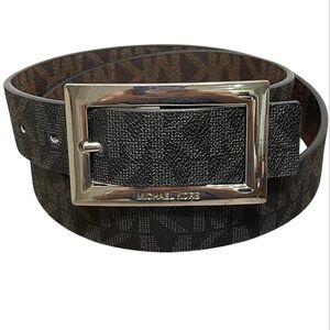 Michael Kors Reversible Black Brown Logo Belt Silver Embossed Logo Buckle Size M